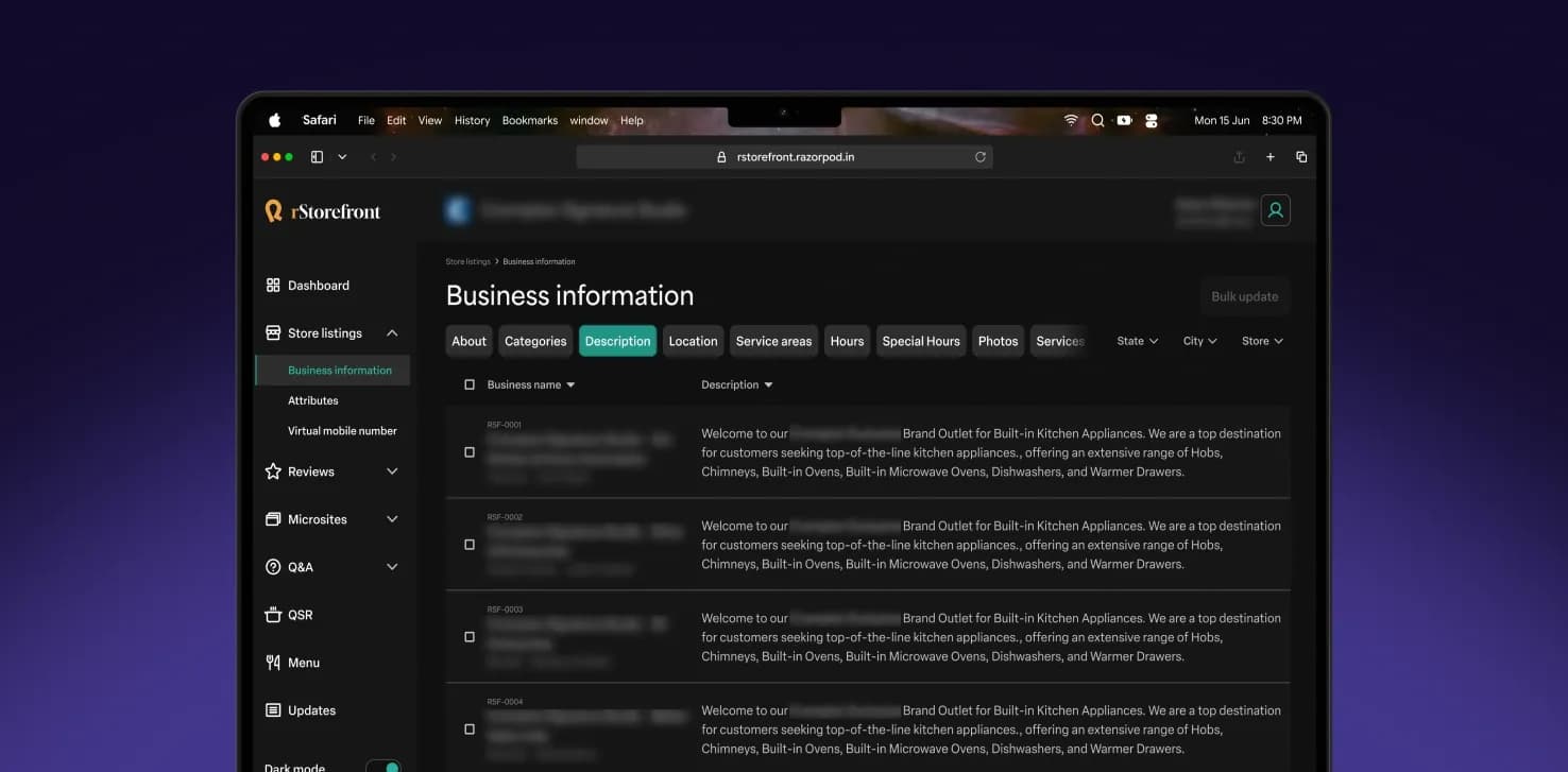 Store listings - Business information - Description (Dark theme)