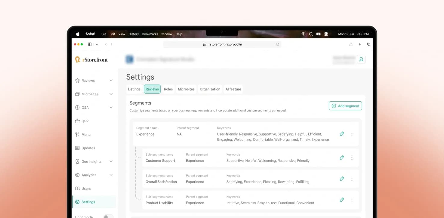 Review list - All reviews add segments (Dark theme)